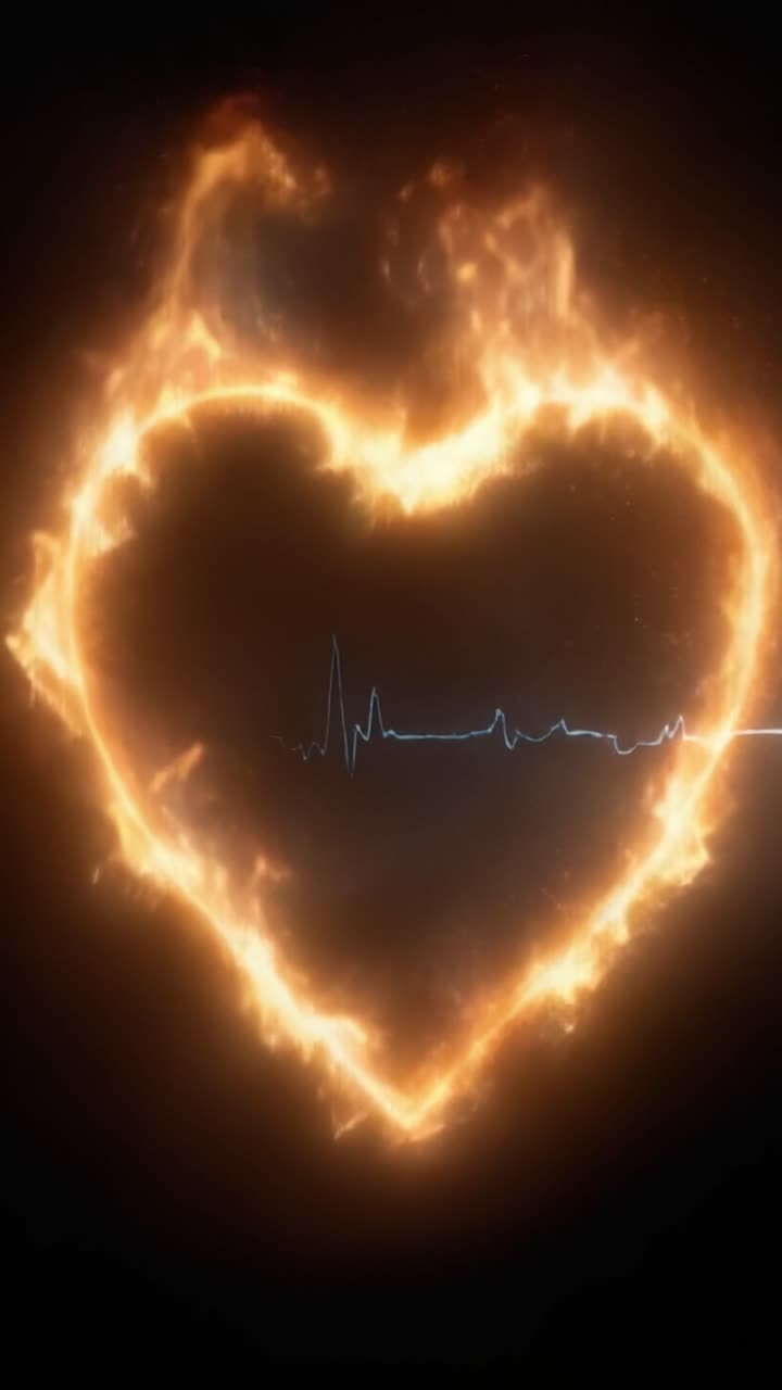 Un Latido Ardiente: Cautivadoras Imágenes de un Corazón en Llamas Simbolizando Pasión y Vida, Fusionando Elementos de Amor y Vitalidad en Dramático Contraste.