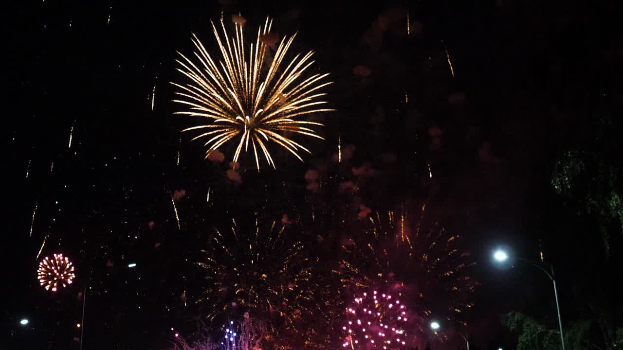 espectáculo de fuegos artificiales por la noche