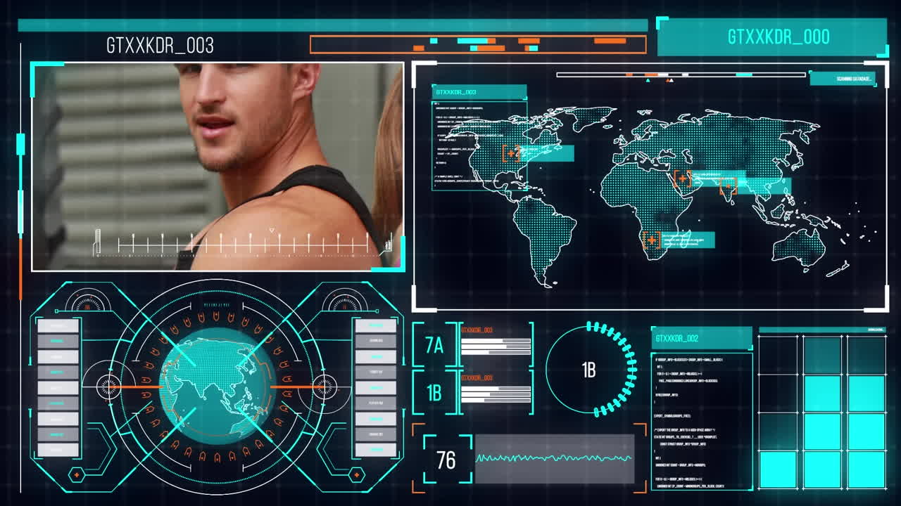 화면에서 데이터 처리의 애니메이션 백인 남자가 운동