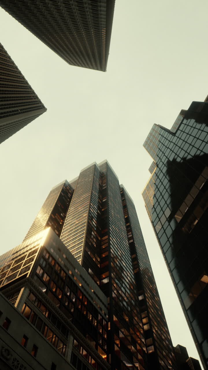 Melihat ke atas pada gedung pencakar langit di sebuah kota