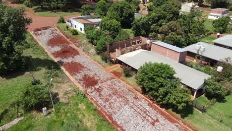 aerial view of road construction in a residential area