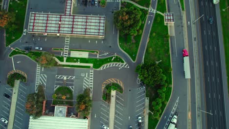 Top-down-aerial-Turkey-Lake-Service-Plaza,-Orlando-Florida