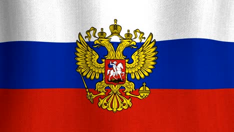 realistic cotton flag of russia with coat of arms as a background