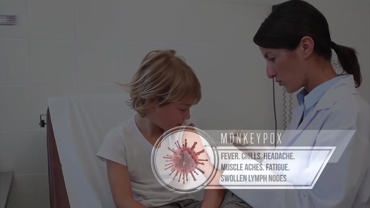 원이 천연두의 애니메이션 백인 여성 의사 백신 소년과 새로운 줄무