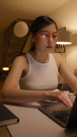 mujer trabajando en una computadora portátil en casa