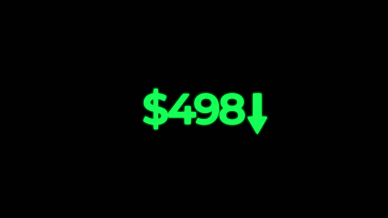 Green Dollar Value Decreasing Rapidly with Down Arrow