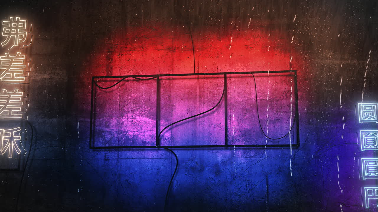 sfondo di animazione cyberpunk con parete e luci al neon nella città del giappone