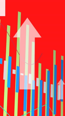 animación del procesamiento de datos y flechas sobre fondo rojo