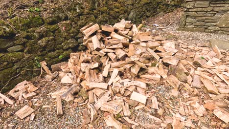 stack of firewood against a stone wall