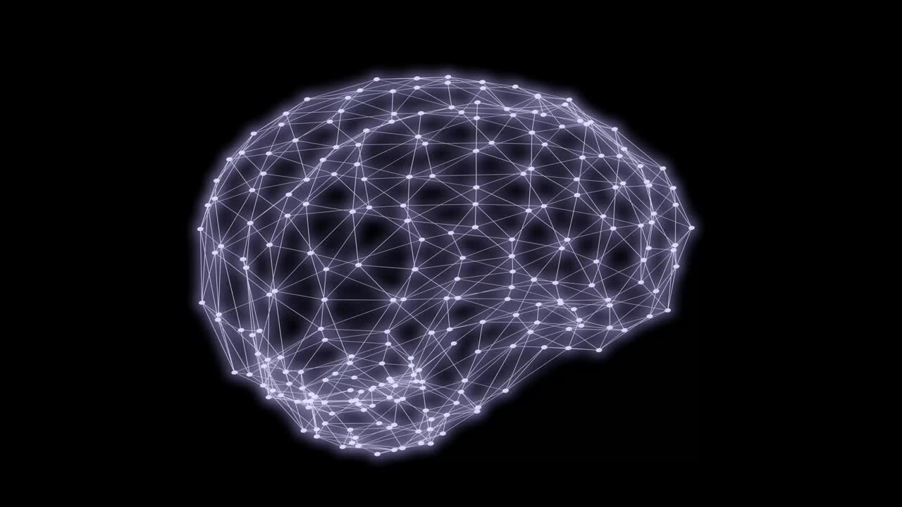 Human brain triangles grid rotation 3D rendering