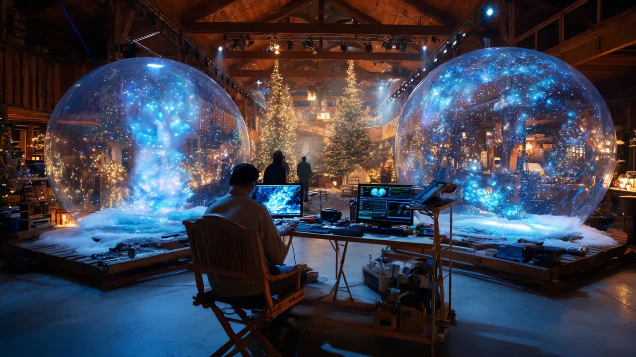 A Winter Wonderland Unfolds: Captivating Scenes of an Enchanted Forest Captured Within Illuminated Snow Globes, Featuring Glittering Lights and a Cozy Atmosphere Amidst Festive Decor and Holiday Cheer