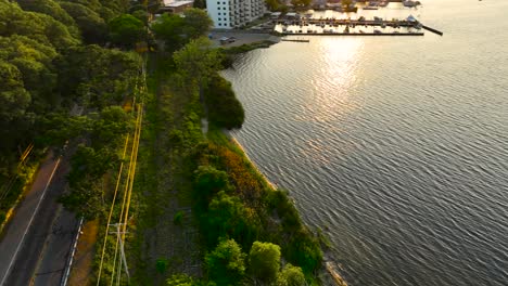 panorámica desde el exuberante acantilado a una vieja vía ferroviaria abandonada