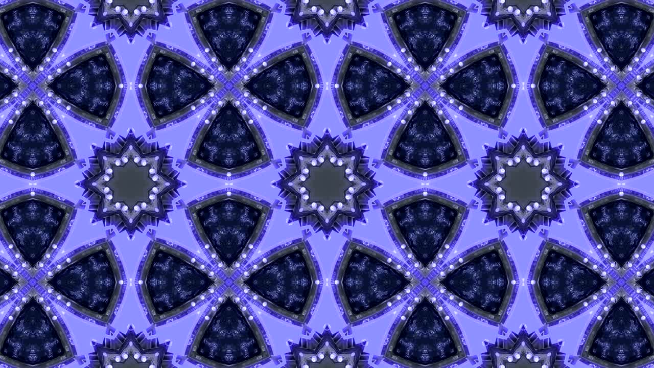 Looped Abstract neon ornate decorative background. 3d Neon kaleidoscope or mandala.