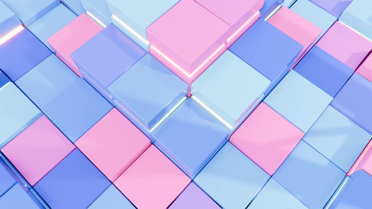 Render astratto di griglia di cubi geometrici rosa pastello e blu