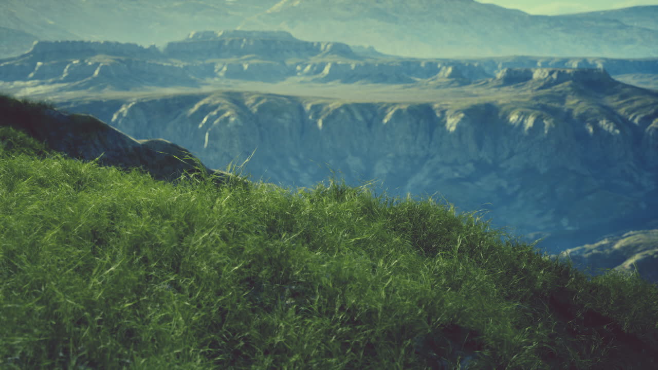paisaje montañoso con hierba amarilla seca en las montañas del himalaya
