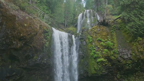 falls creek falls in gifford pinchot national forest, static view looking up from lower falls to upper section.