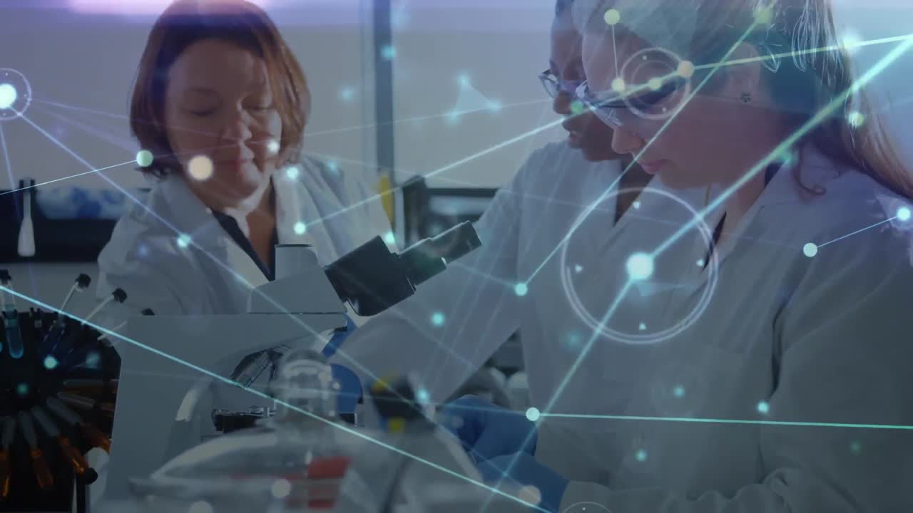 animación de la red de conexiones entre diversos científicos en el laboratorio