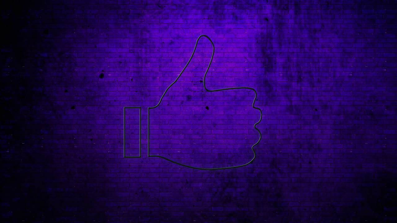 Insegna al neon pollice verso su muro di mattoni 4k