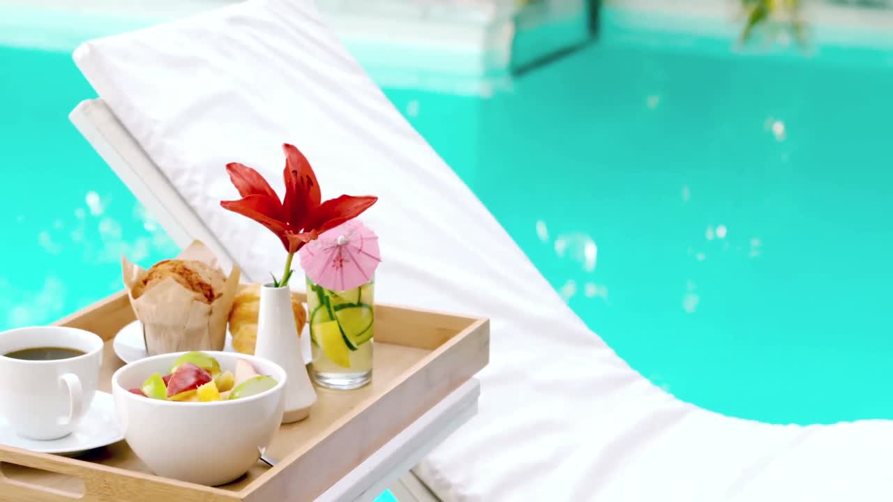 Breakfast set up by the pool