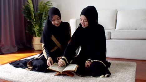 pretty muslim women learning about quran together