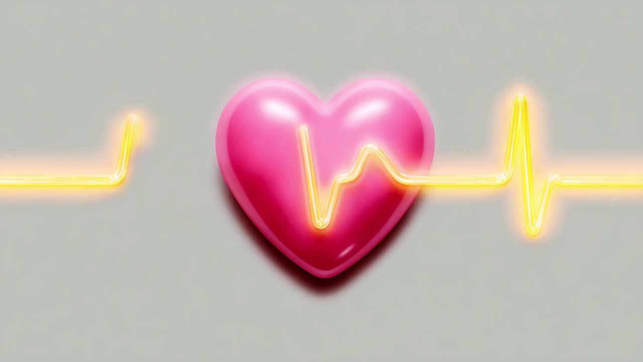 A Vivid Visualization of Love: A Heartbeat Graphically Represented by a Pink Heart and Vibrant Yellow Waveform, Symbolizing Emotion and Vitality in a Digital Aesthetic