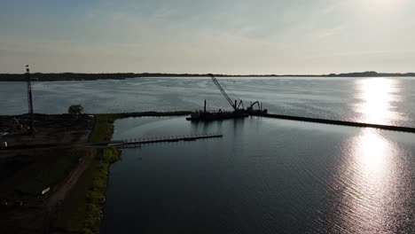 push inward toward a crane in a lake