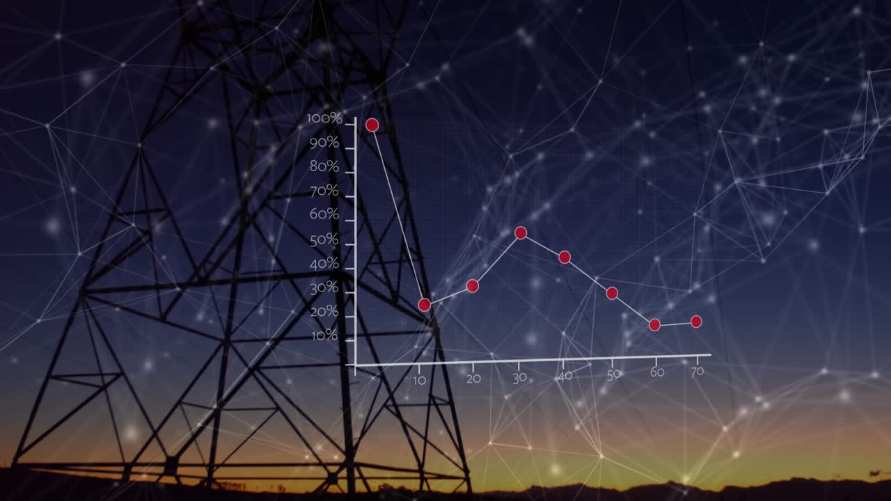 animación de la red de conexiones con procesamiento de datos a través de pilones