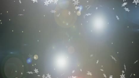 Digitale-Animation-Von-Schneeflocken-Und-Lichtflecken,-Die-Sich-Vor-Dunklem-Hintergrund-Bewegen