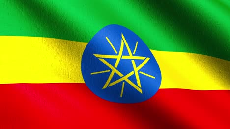 Seamless Loop 4K VDO. Ethiopia national flag blowing in the wind isolated. Official patriotic abstract design. 3D rendering illustration of waving sign symbol.