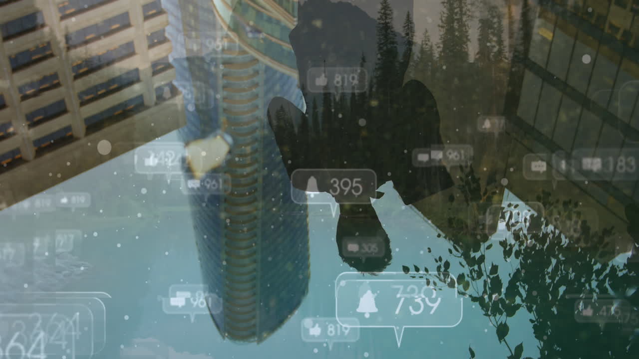 animación de iconos de las redes sociales sobre el paisaje urbano