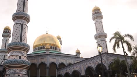 olhando para cima através das palmeiras na mesquita jame' asr hassanil bolkiah em bandar seri bagawan em brunei darussalam