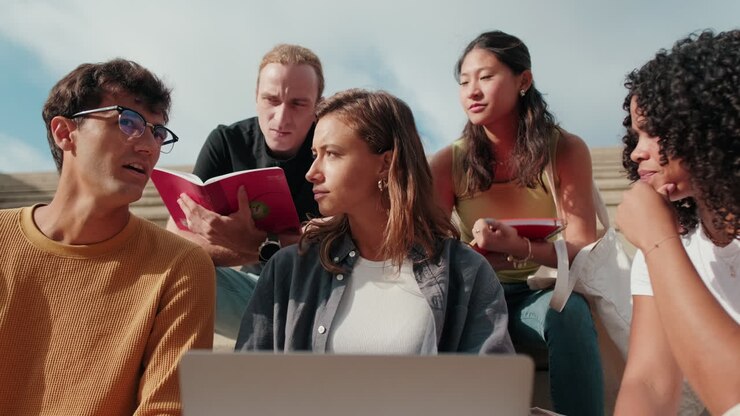 Education and youth culture concept, modern students. Low angle