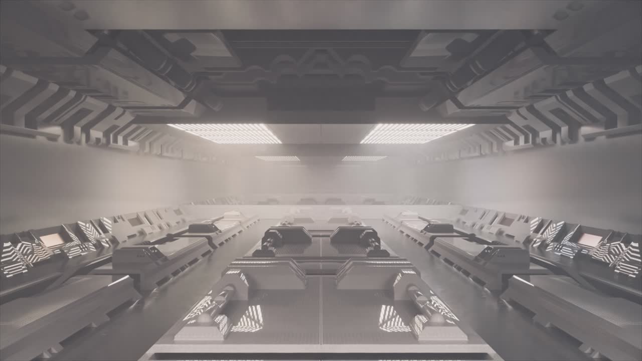 interior blanco y futurista de la sala de control