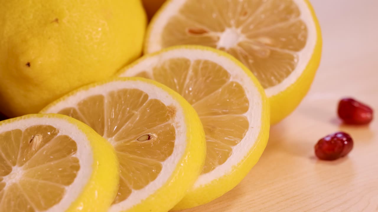 limones en rodajas en una mesa de madera
