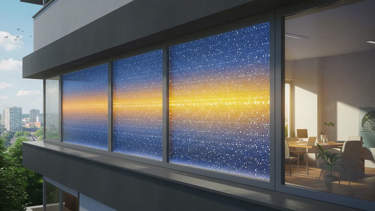 A Mesmerizing View from an Urban Apartment: Vibrant Sunsets Reflected Through Stylish Windows with a Modern Interior Setting