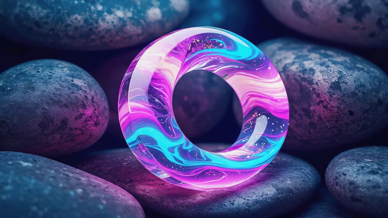 3D Glowing Circle on Pebbles