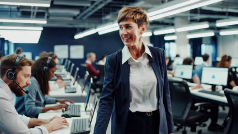businesswoman leading a customer service team training session