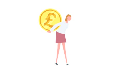 animación de personaje de mujer colorida. niña lleva moneda de lira turca en su espalda