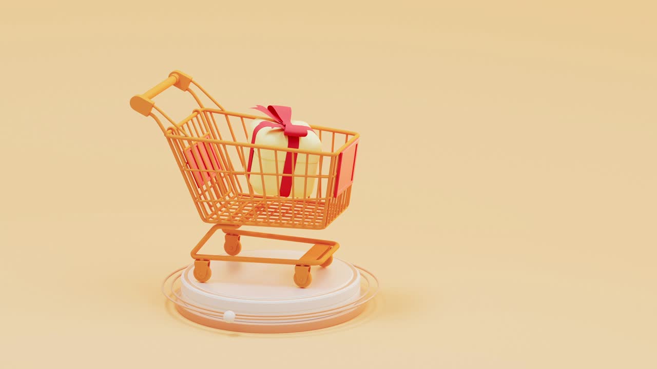 쇼핑 카트 및 선물의 루프 애니메이션, 3d 렌더링
