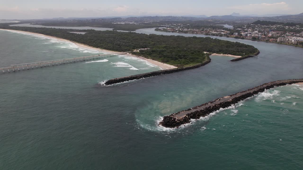 Duranbah Seawall And Tweed River In NSW, Australia - Aerial Shot