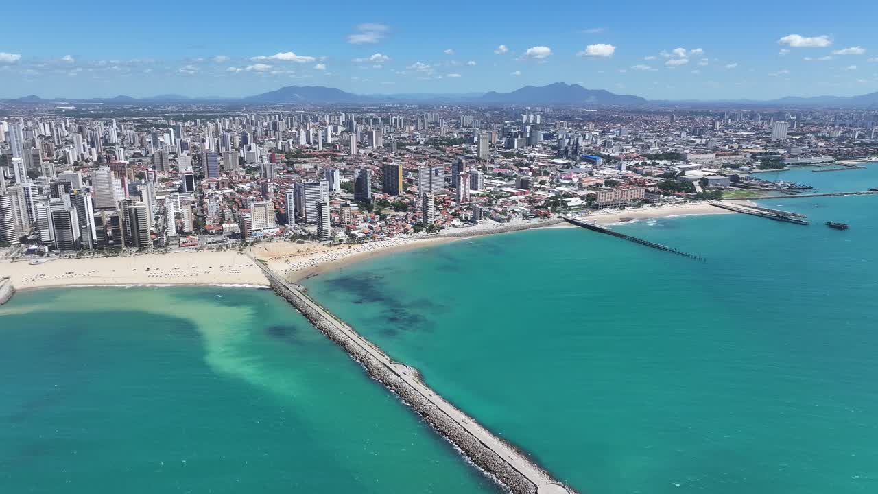 Fortaleza Skyline At Fortaleza In Ceara Brazil. Downtown Cityscape. Urban Beach. Coastal Highrise Buildings. Fortaleza Skyline At Fortaleza In Ceara Brazil. Shore Avenue. Brazil Northeastern