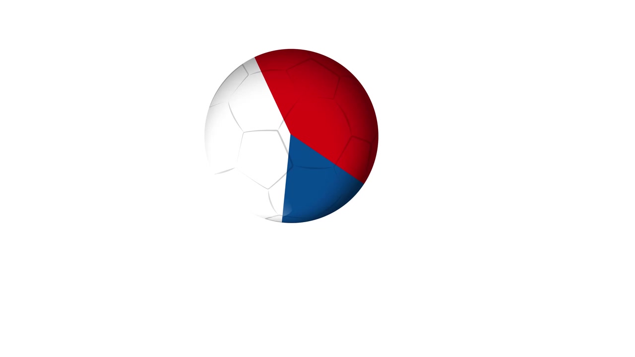 A soccer ball with national colors bounces across a clean white studio background in loop.