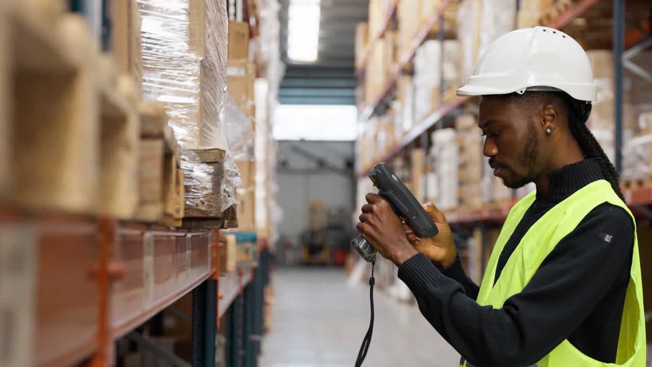 trabajador del almacén escaneando el inventario