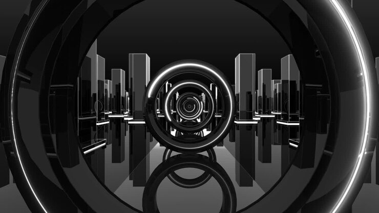 3d render abstract disco lights city background tunnel