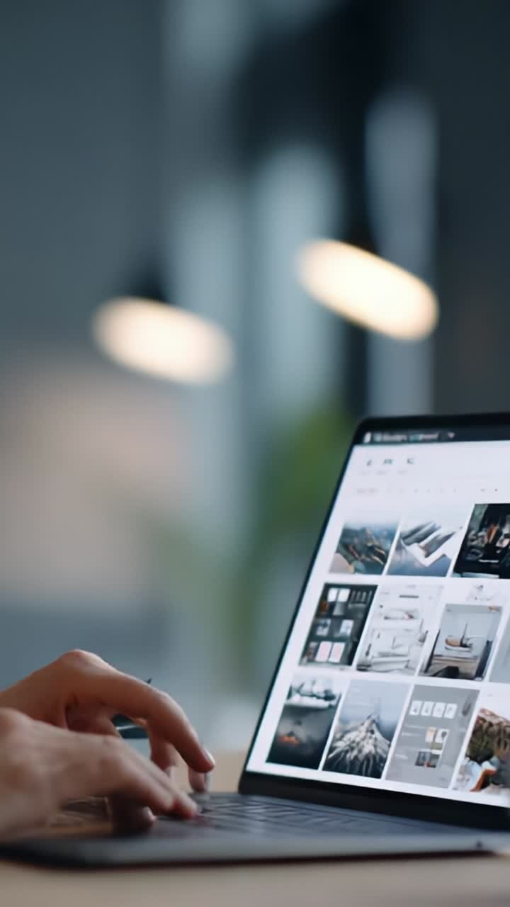 A Hands-on Approach to Digital Creativity: Exploring Images and Designs Through a Laptop Interface in a Modern Workspace Setting
