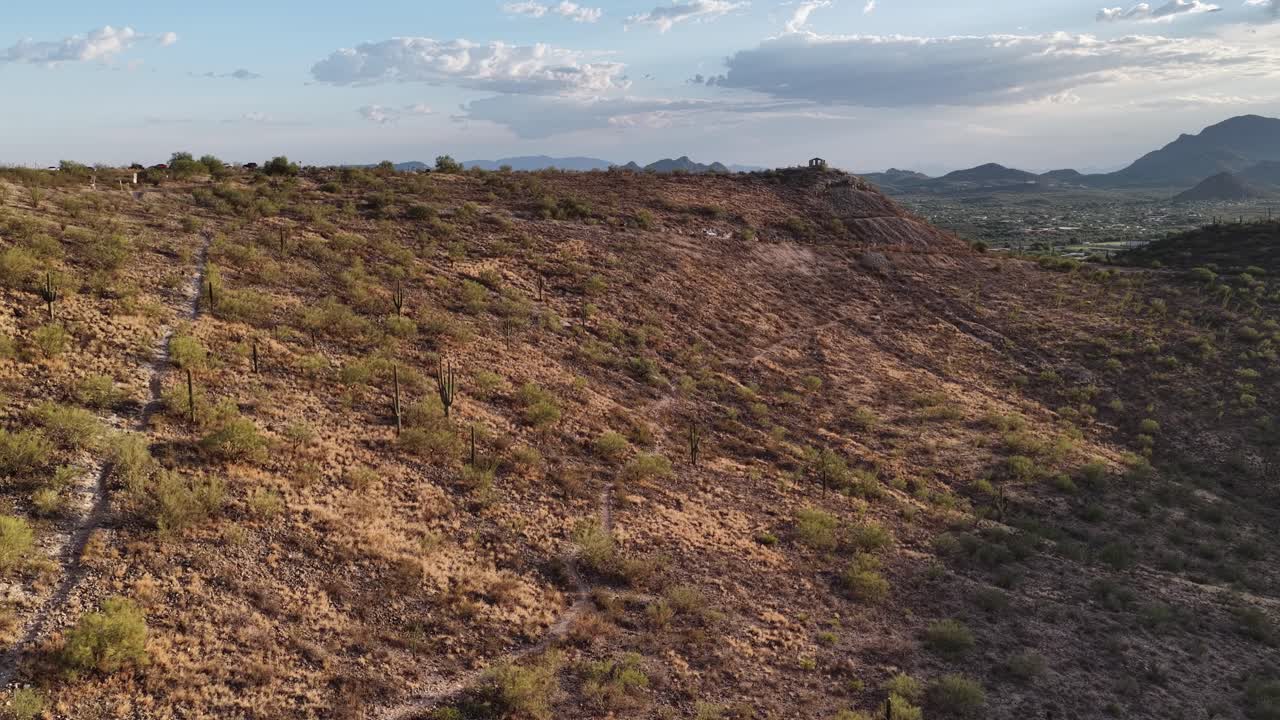 Drone approach to gazebo on Sentinel Peak (A Mountain) in Tucson, Arizona