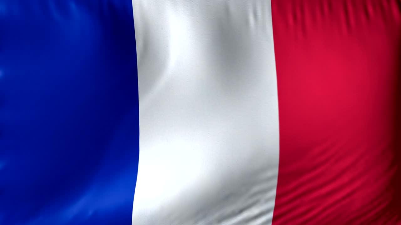 Bandera nacional de Francia. Bandera francesa ondeando sobre un fondo, en bucle continuo 4K y totalmente realista.