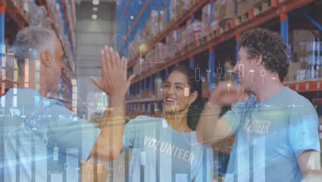 procesamiento de datos estadísticos sobre voluntarios masculinos y femeninos que se dan cinco en el almacén