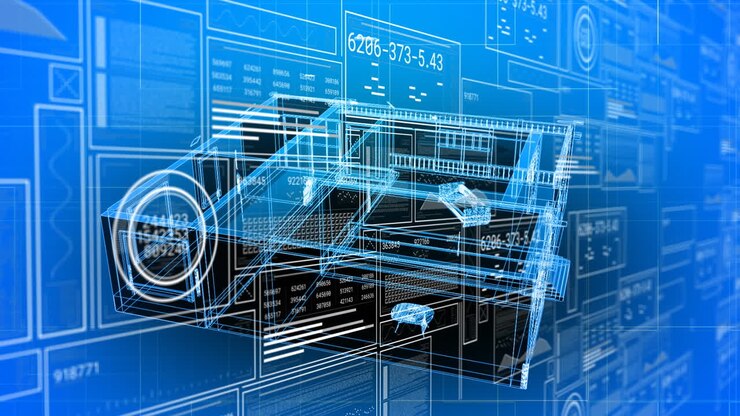 Animation of data processing over 3d house