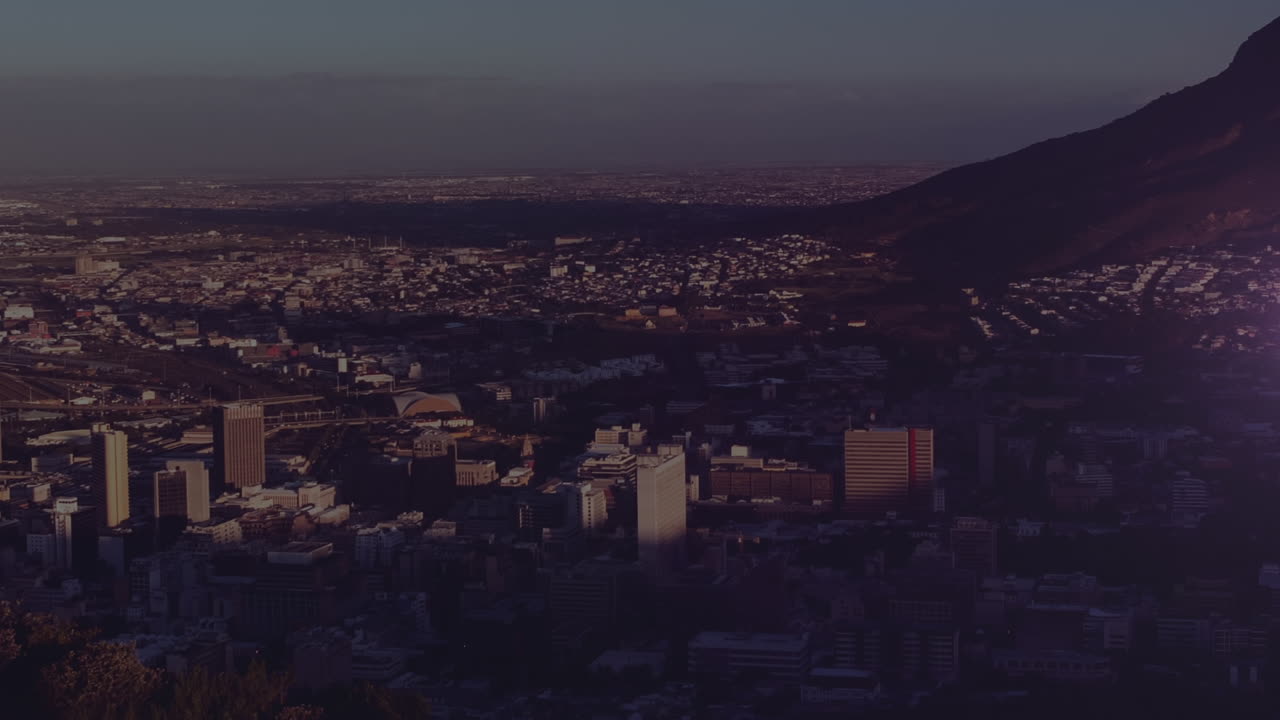 анимация светового следа над городским пейзажем